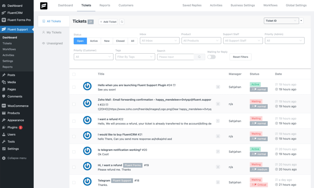 WP Fluent Support - Top WordPress Support Ticket Plugins in 2025