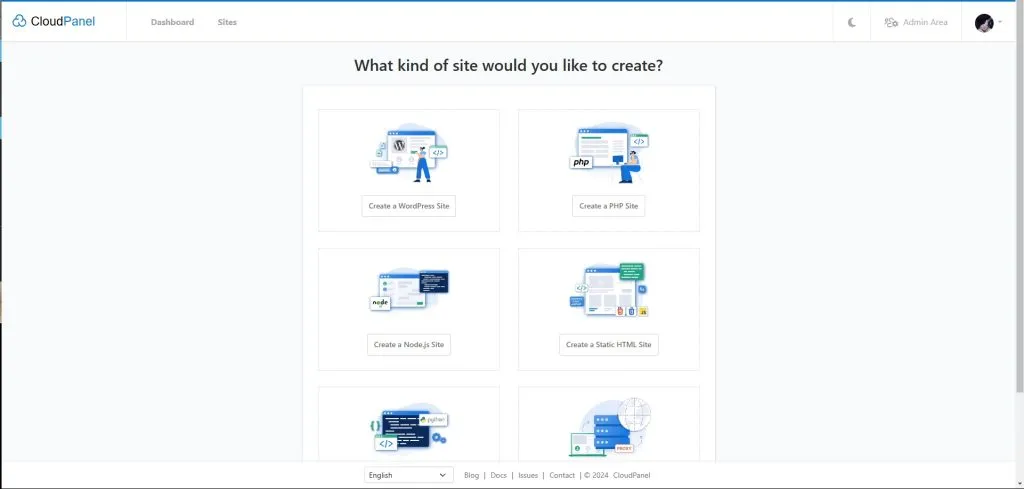 CloudPanel Sites Add