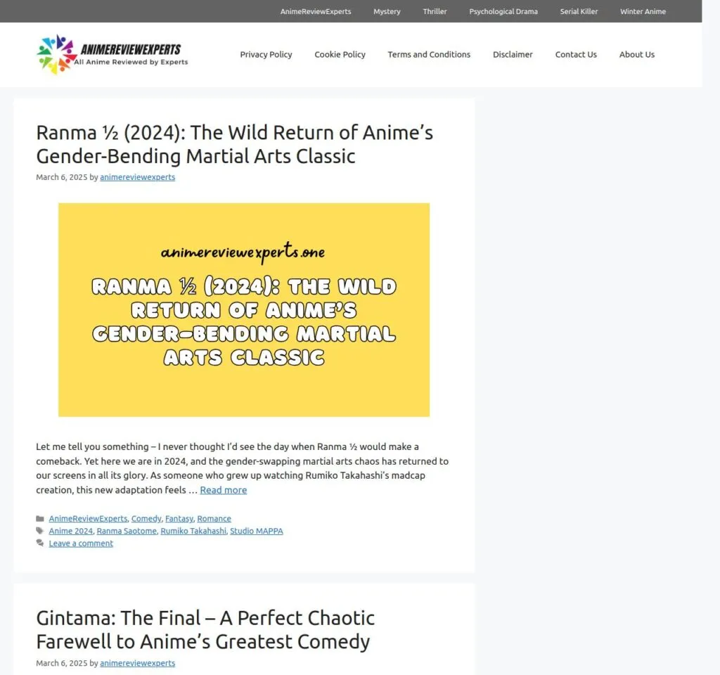 AnimeReviewExperts - Free WordPress Theme for Blog - Generatepress