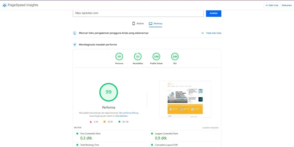 (FastPixel Plugin Review) PageSpeed Test Result for Jackober.com 27-12-2025